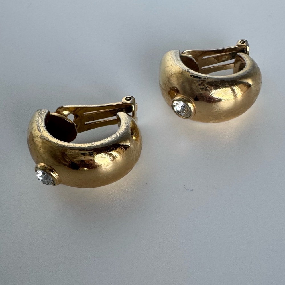 Vintage Christian Dior Gold-Tone Rhinestone Clip-On Earrings